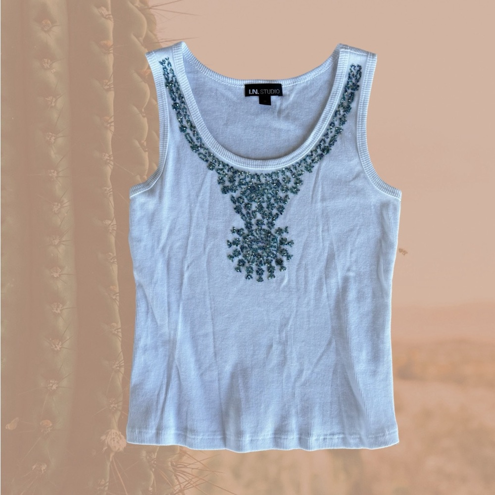 Women’s vintage 90s beaded embellished white tank